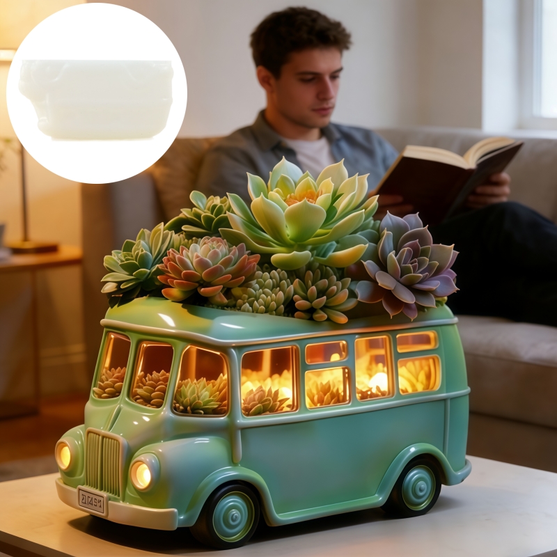 バス型多肉植物植木鉢樹脂シリコンモールド、車用収納ボックスコ - Potsticker Mold のレビューと価格